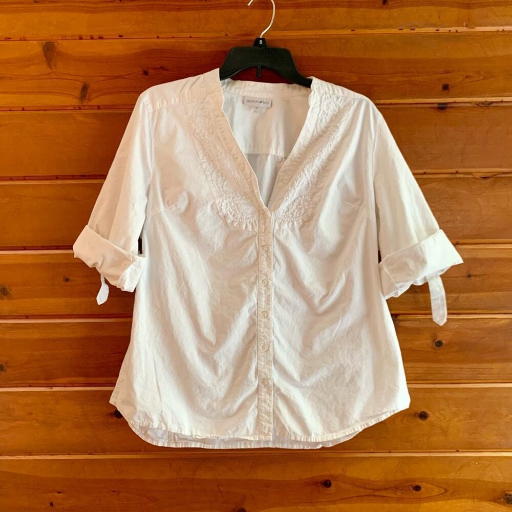 White Button Up Half Sleeve V Neck Top